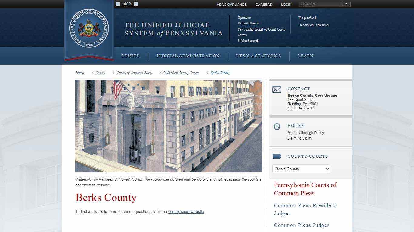 Berks County | Individual County Courts | Courts of Common Pleas | Courts | Unified Judicial System of Pennsylvania